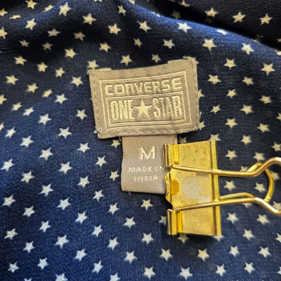 CONVERSE ONE STAR Navy Blue Patriotic Star Flowy Blouse V Neck Women Size M - Picture 5 of 6